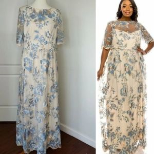 Adrianna Papell Illusion Embroidered Maxi Dress 14 Excellent Condition